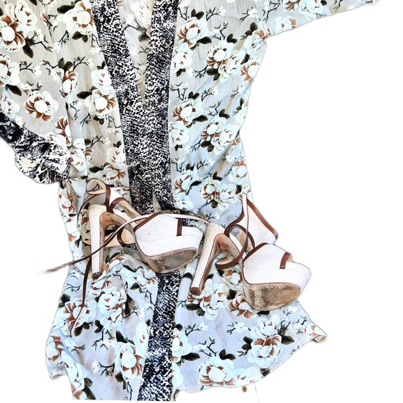 POL - Navy and Mint Green Mixed print Belted Kimono Duster - Picture 14 of 14
